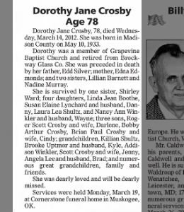 Obituary for Dorothy Jane Crosby
